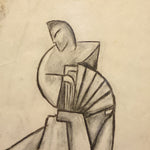 WPA Era Charcoal Drawing of Modernist Figure - Signed Lloyd Stransky - Minnesota Artist - WW2 period - Cubist Style - Industrial 