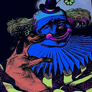 1970s Black Light Poster of Clown and Dog - Funky Vintage Wall Art - Head Shop - Rare Pro Arts Silkscreen Posters - Vivid Counter Culture