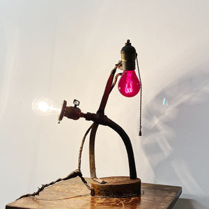 Vintage Shop Task Lamp with Unusual Handmade Design - Antique Frankenstein Lamps - Folk Art Lighting from 1940s - Rare Industrial Decor