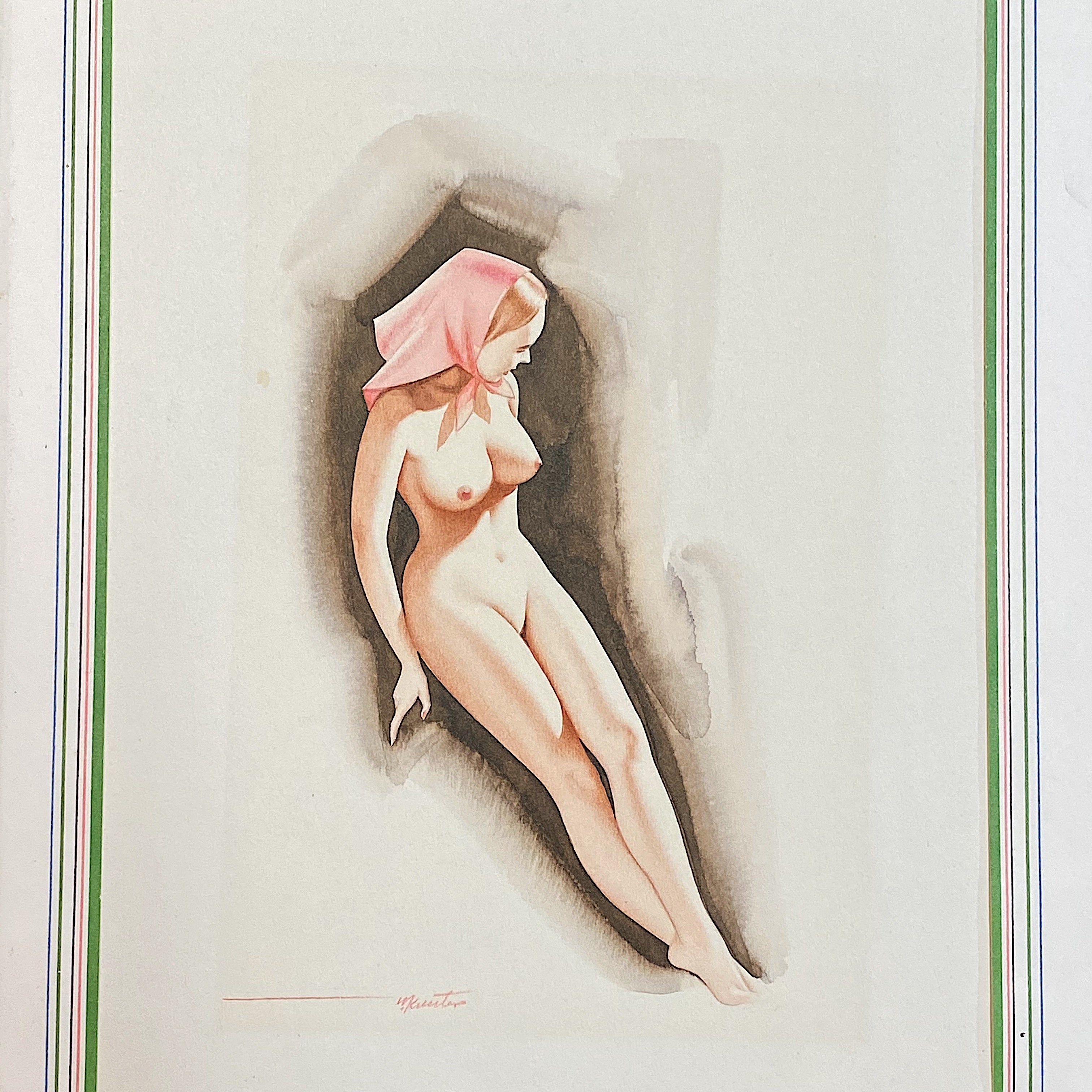 Warner Kreuter Pinup Nude Artwork - 1950s? - Pastel on Paper - Signed by Listed Artist - Wisconsin Illustration Artist - Painting