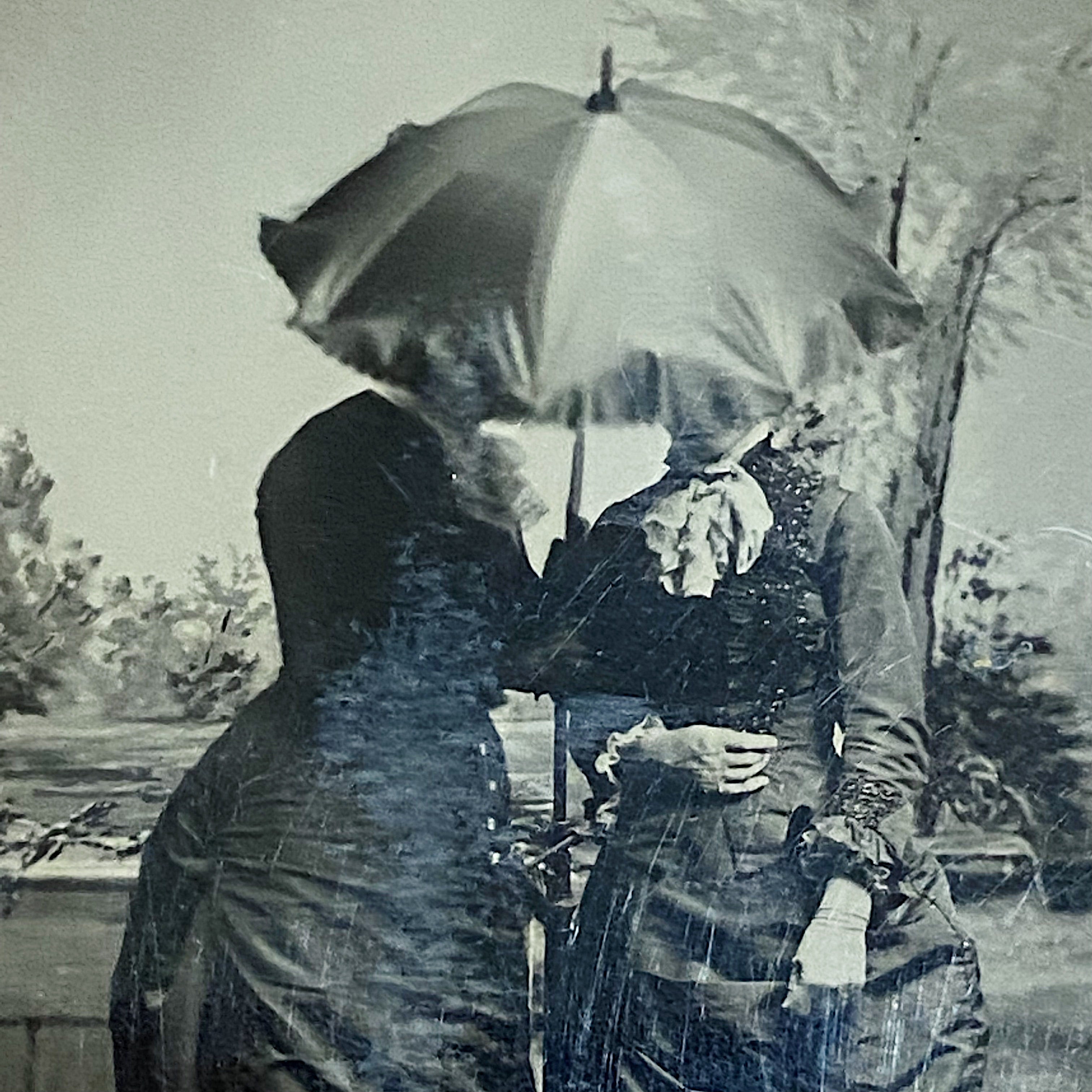 Unusual Rare Antique Tintype of Women Hiding Behind Open Umbrella - 1880s - Unusual 19th Century Collectible Photography - Strange Old Image -