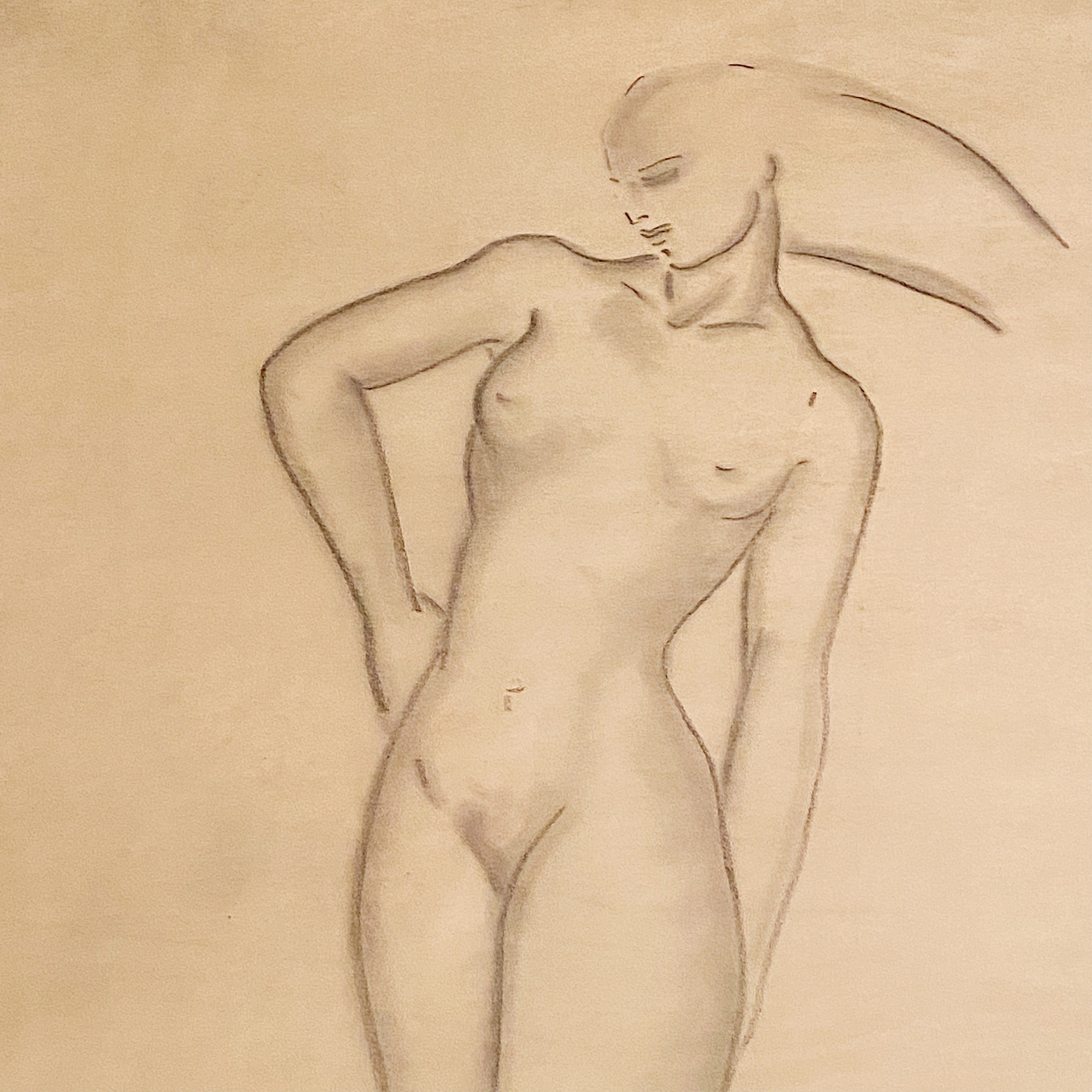 WPA Era Nude Drawing of Woman - Rare 1940s Modernist Art - Signed by Mystery Artist - WW2 Era Drawings - Women's Rights - Vintage Nudes