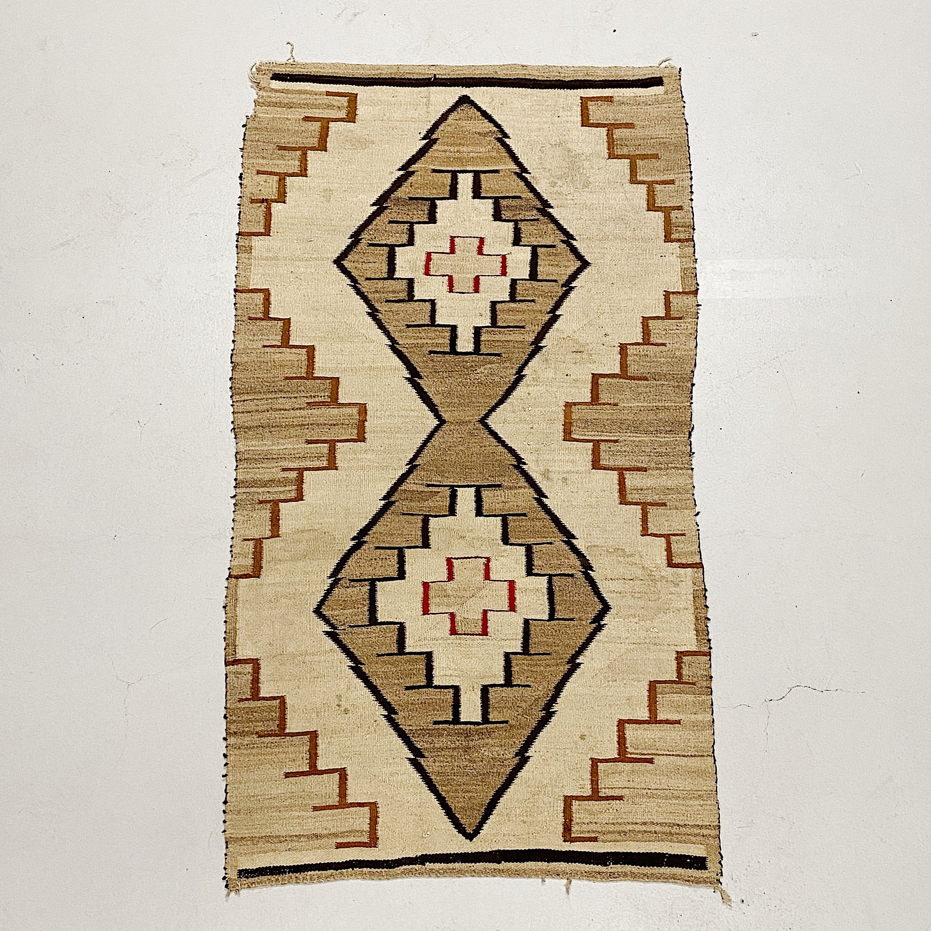 Antique Navajo Rug with Red Crosses and Geometric Design | 1920s