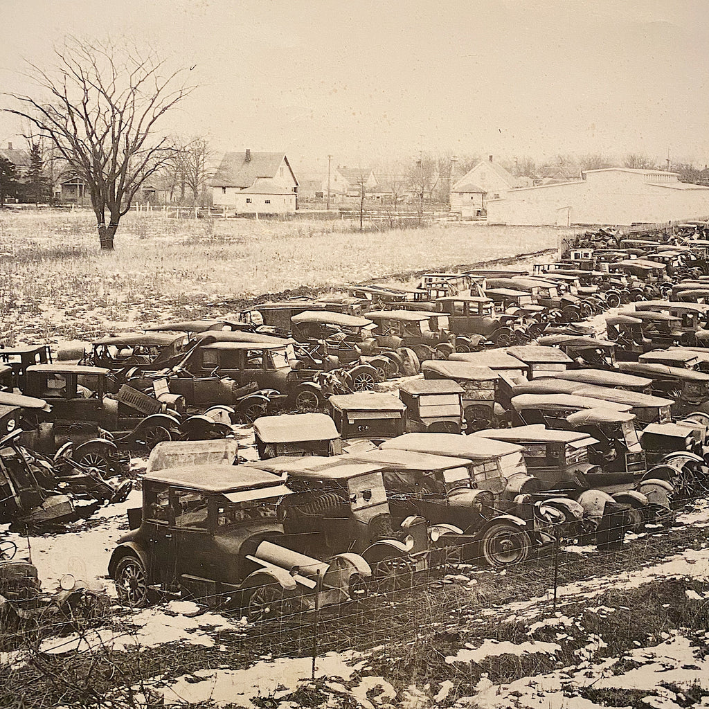 Large Model T Junkyard  Photograph Print - 20 x 16 - 1950s? - Antique Transportation Collectible - Man Cave - Rare Vintage Wall Art