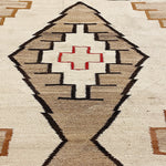 Antique Navajo Rug with Red Crosses and Geometric Design - 1920s - Double Sided Beige - 60 x 34 - Authentic Textile Art - Rare Wall Hanger