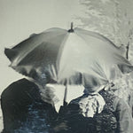 Close up of Rare Antique Tintype of Women Hiding Behind Open Umbrella - 1880s - Unusual 19th Century Collectible Photography - Strange Old Image -