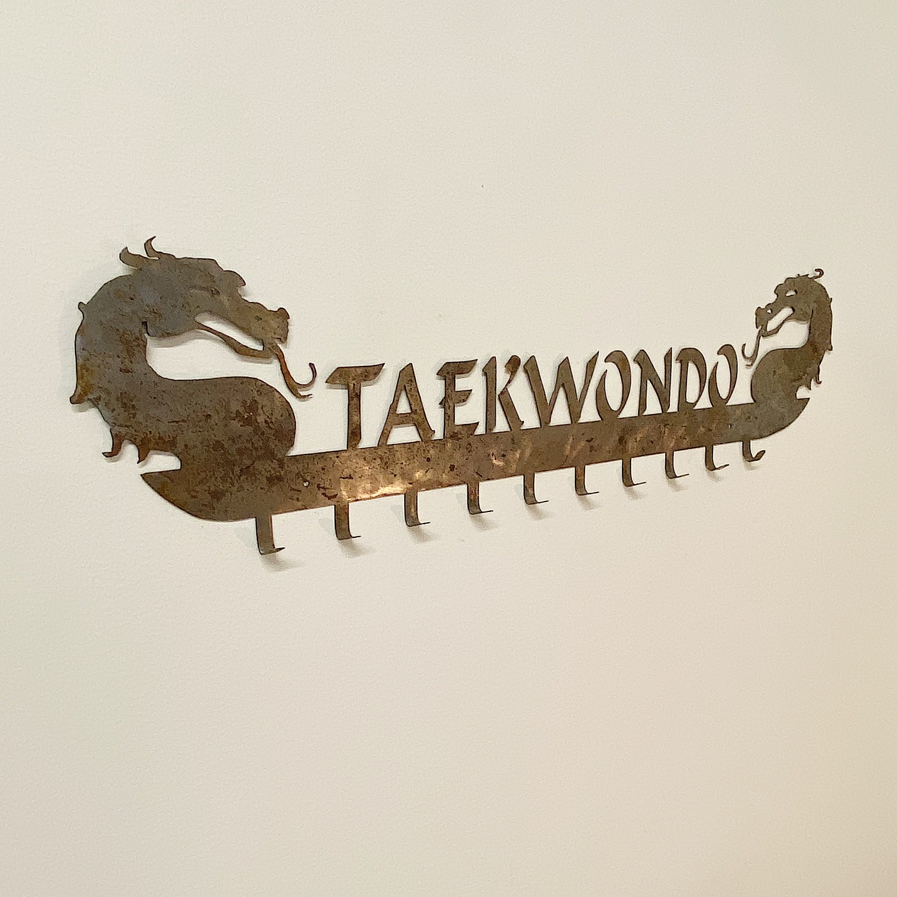 Vintage Tae Kwon Do Sign with Dragons Hooks Rust | 1980s