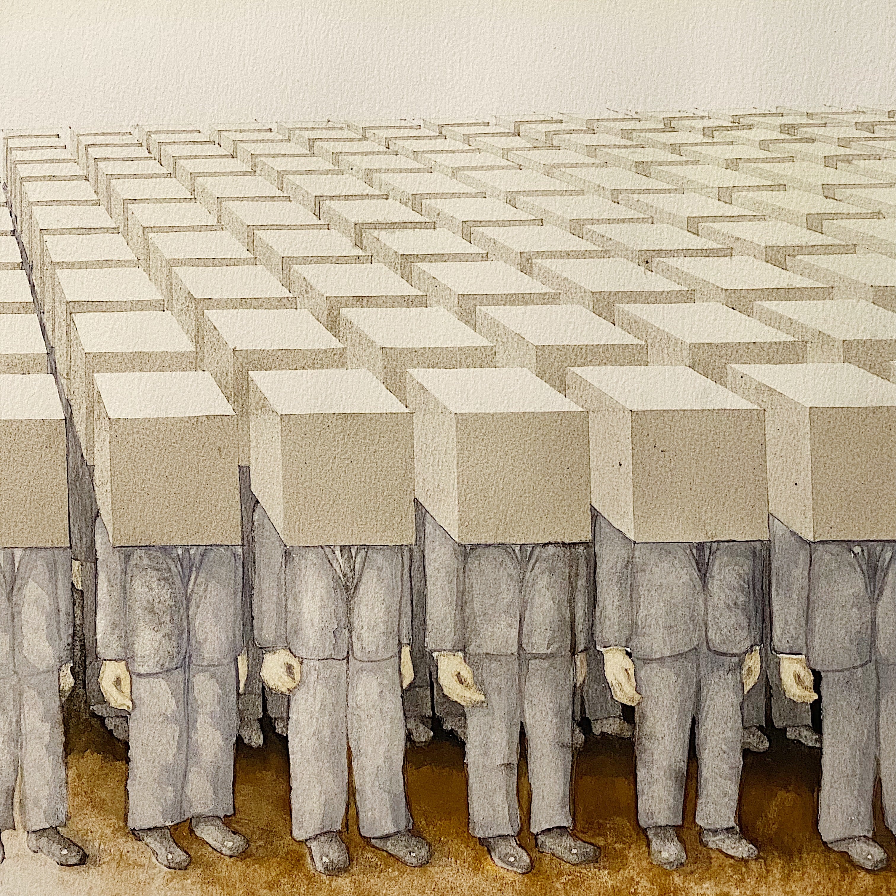 1980s Surreal Painting of Blockhead Suits | Apple Computer