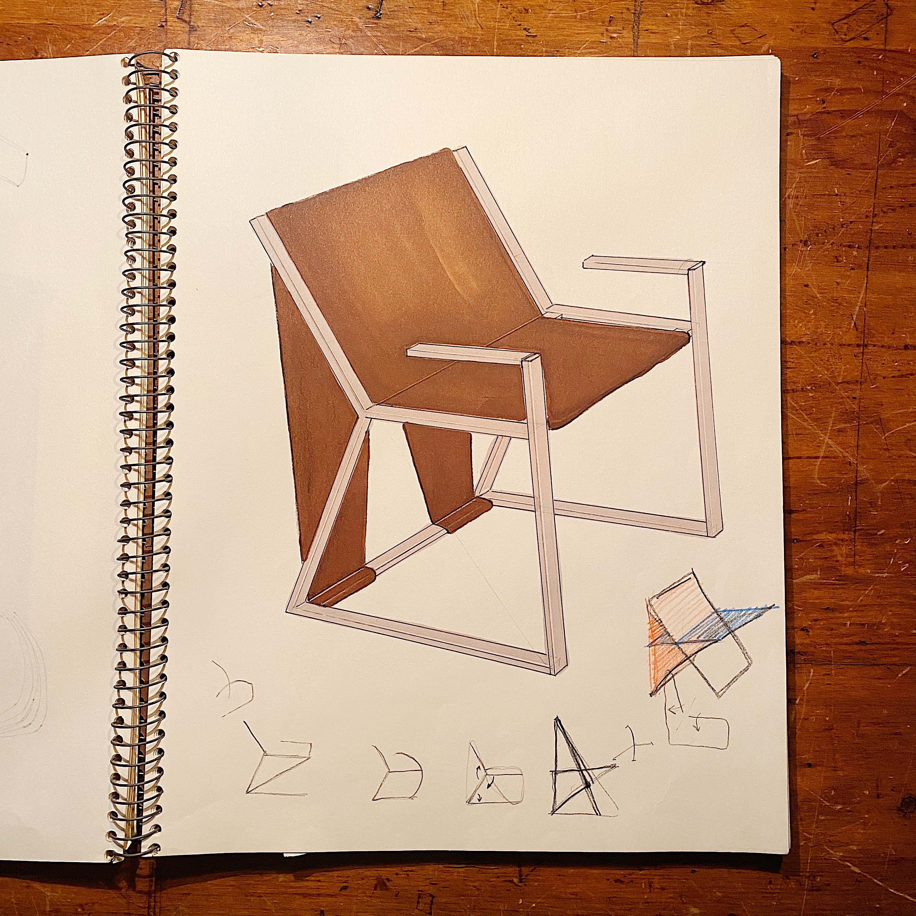 1970s Sketchbook of MCM Chair Designs & Architectural Renderings