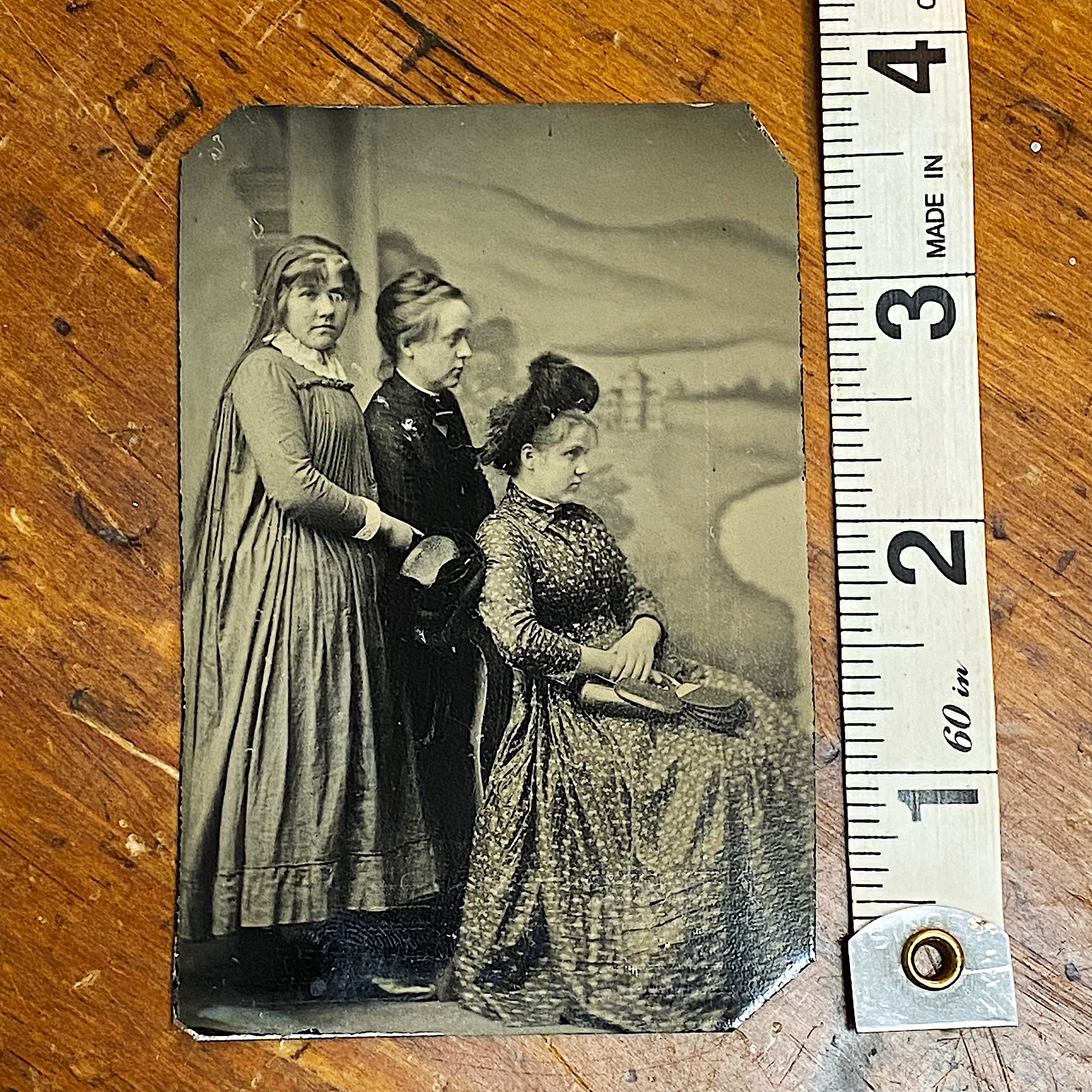 Rare Antique Tintype of Women Striking an Unusual Pose