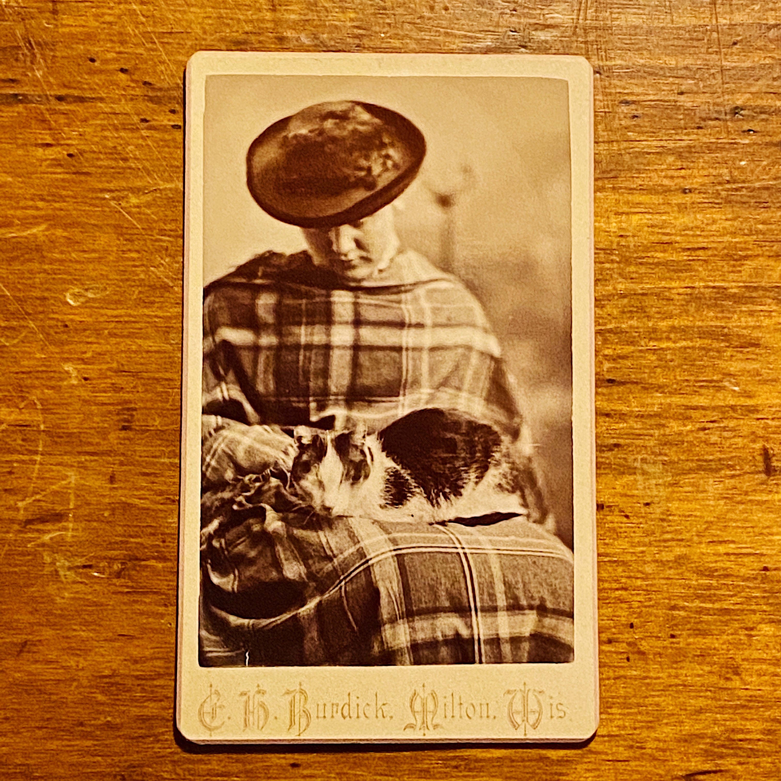 Antique Cabinet Card of Woman and Cat Sleeping | 1800s