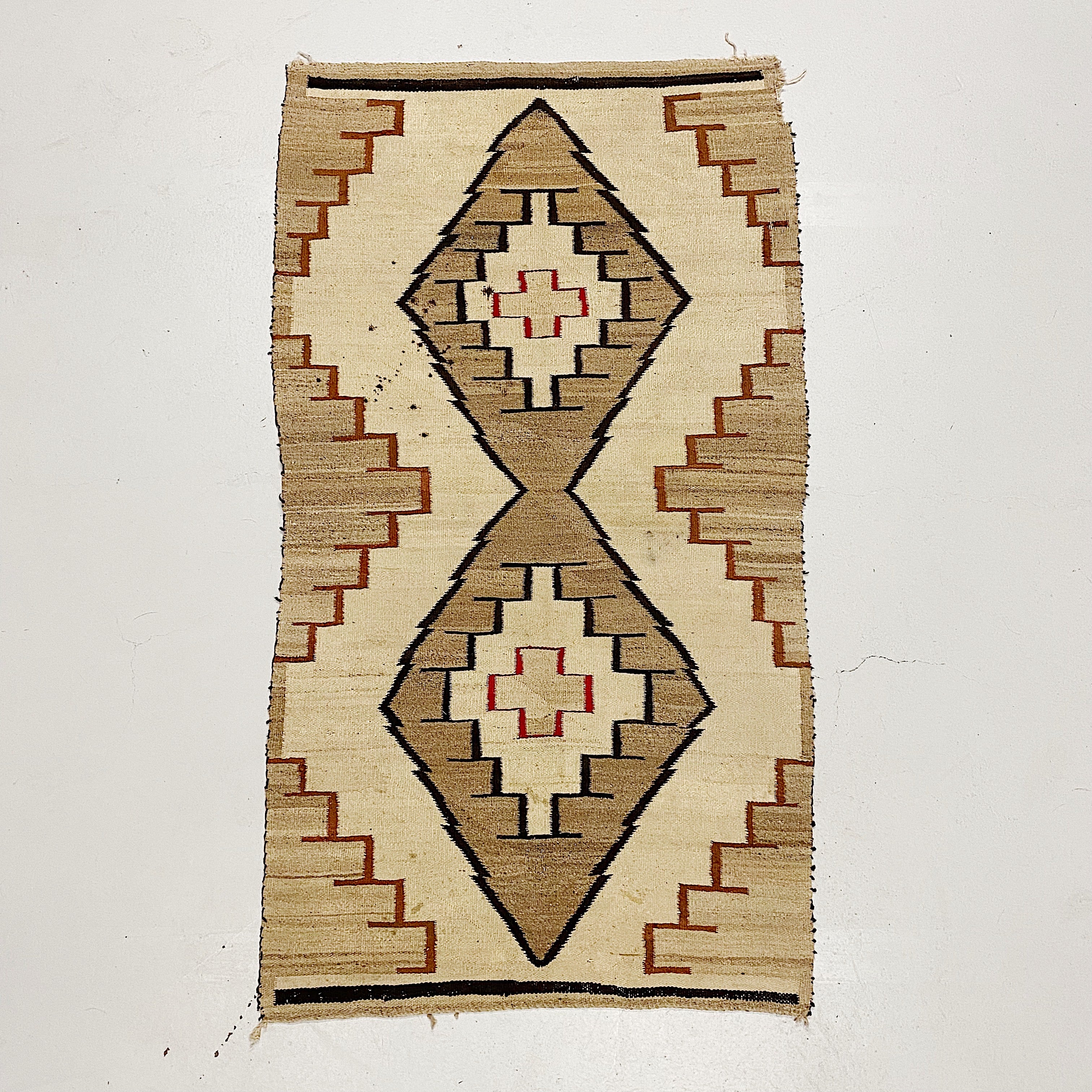 Antique Navajo Rug with Red Crosses and Geometric Design | 1920s