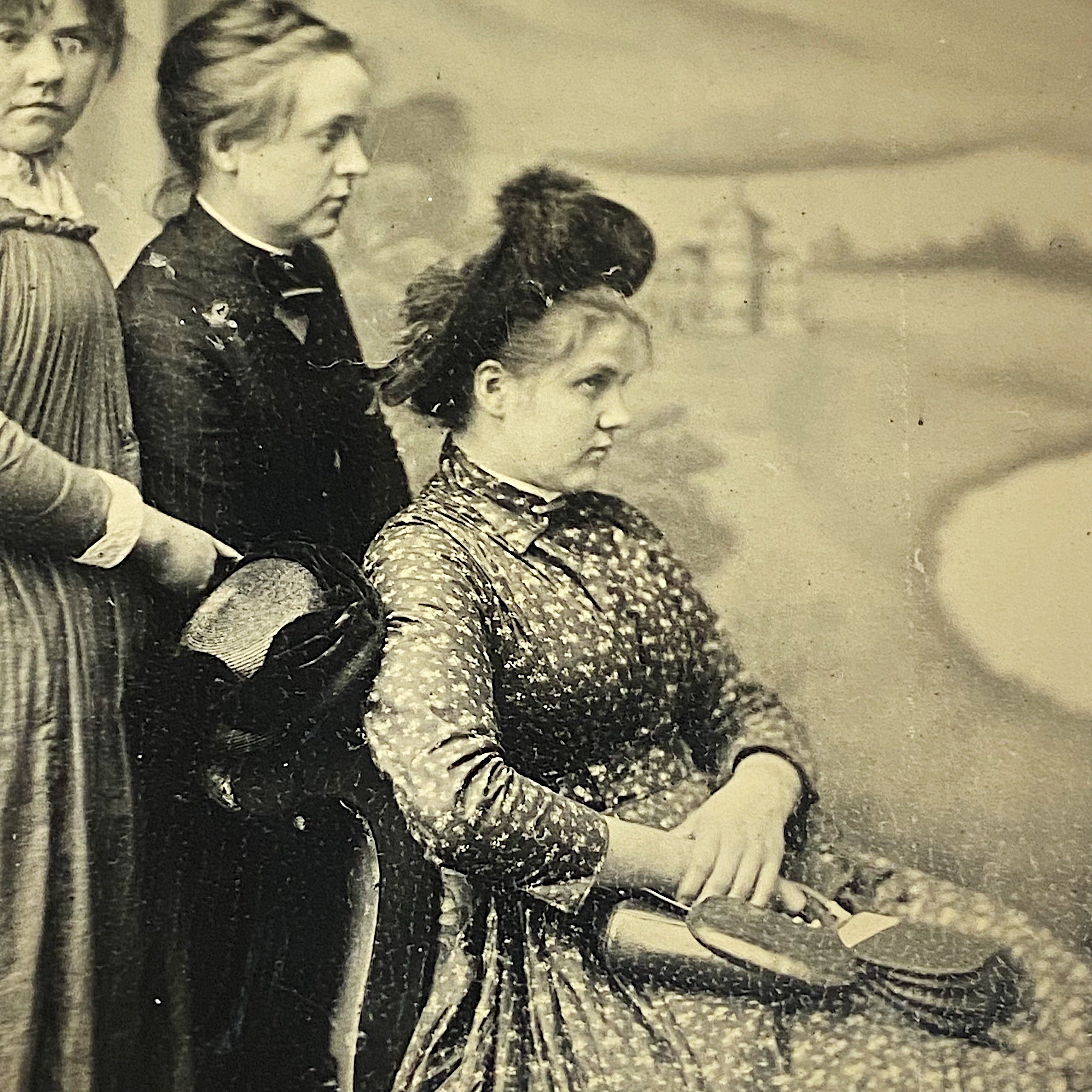 Rare Antique Tintype of Women Striking an Unusual Pose