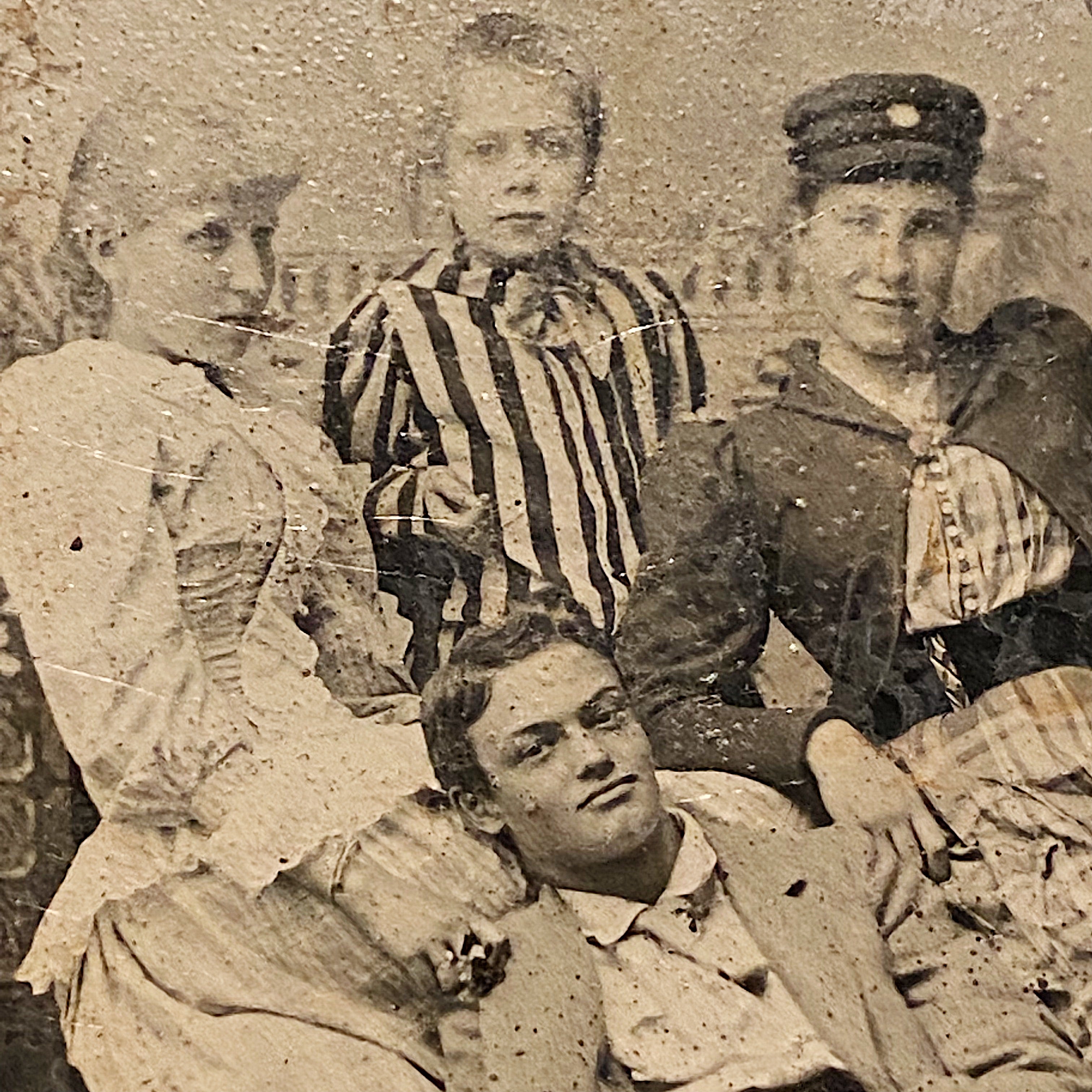 Antique Tintype of Bohemian Troupe Lounging | 1880s