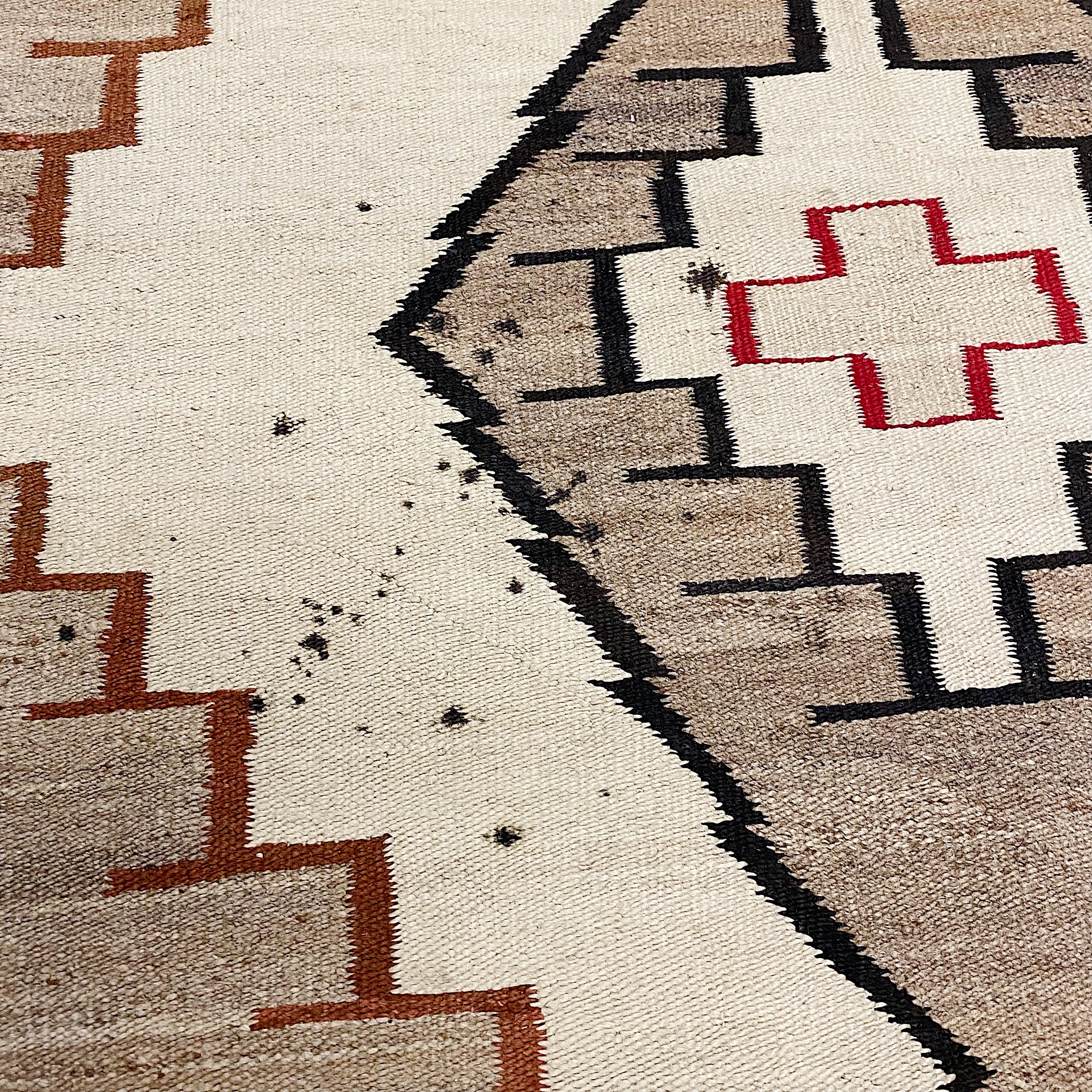 Antique Navajo Rug with Red Crosses and Geometric Design | 1920s