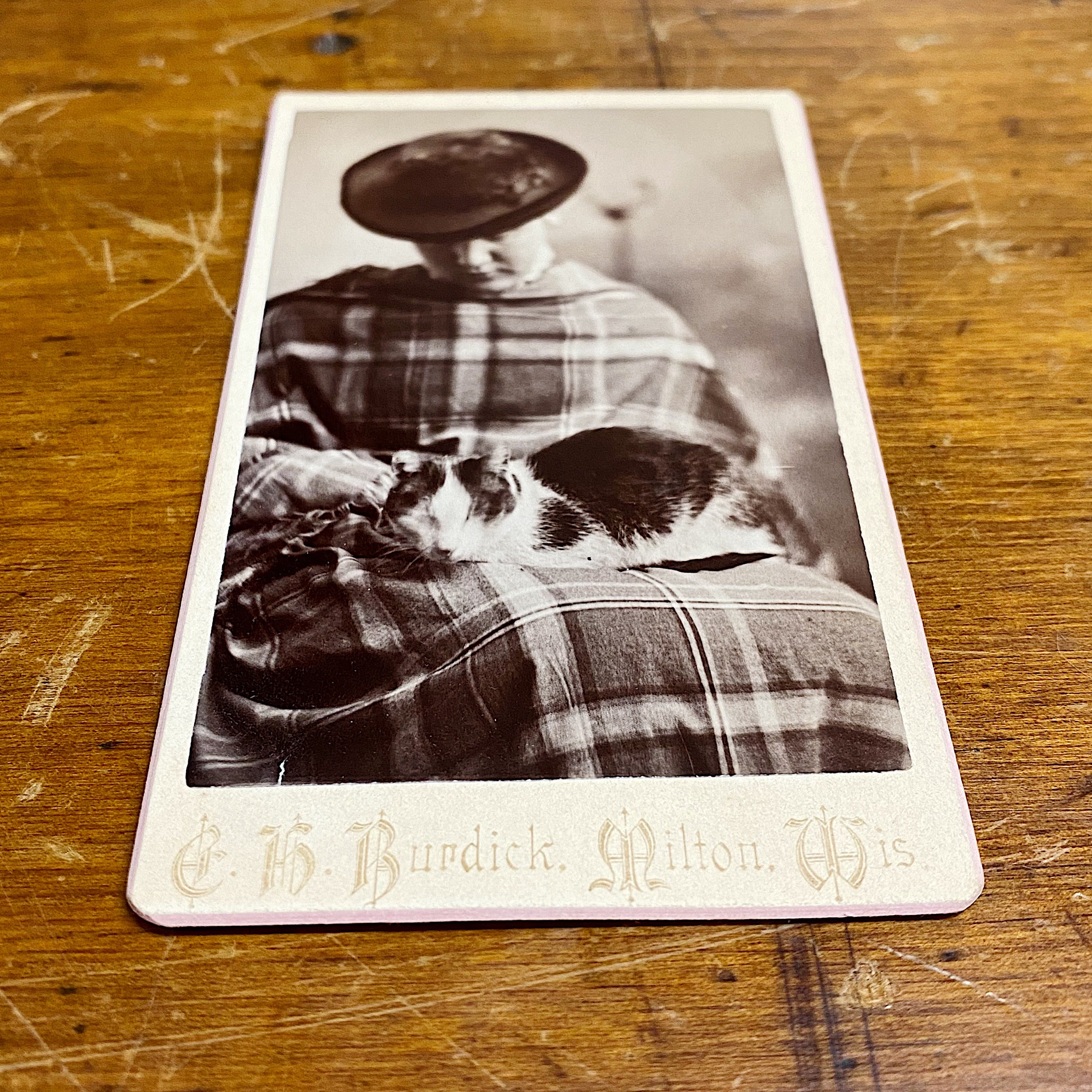 Antique Cabinet Card of Woman and Cat Sleeping | 1800s