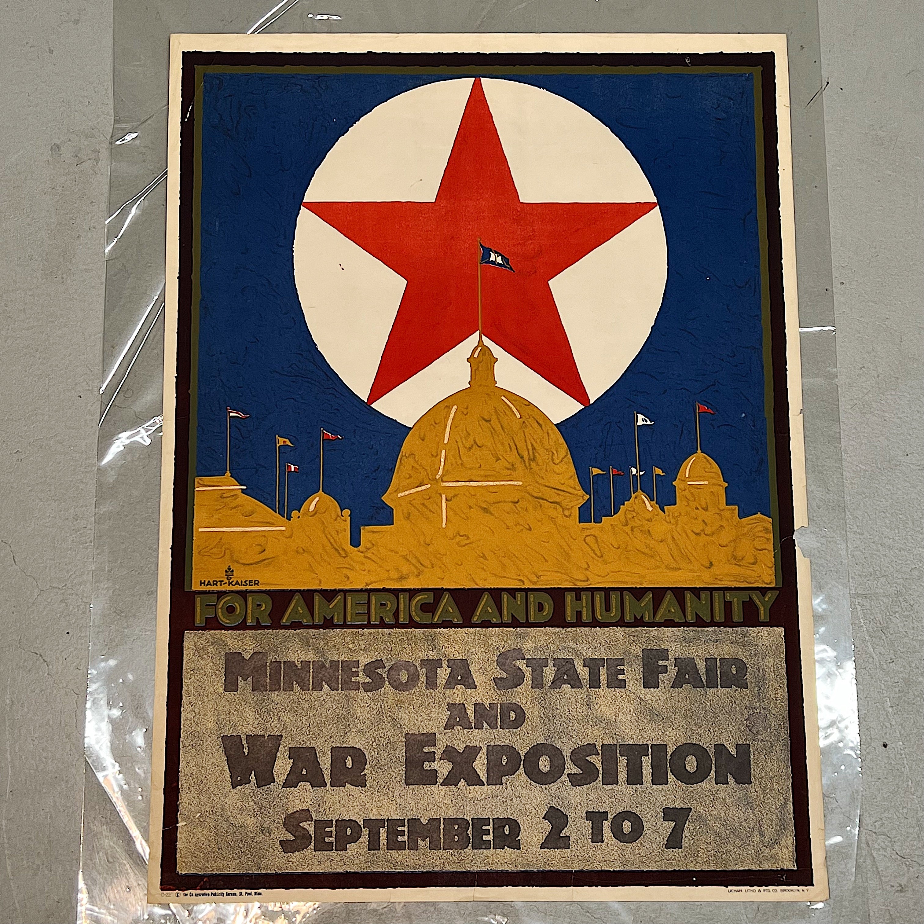 Rare 1920s War Exposition Lithograph Poster from Minnesota State Fair - Rare WW1 Era Posters - Hart-Kaiser Latham Litho - 1922 - Memorabilia