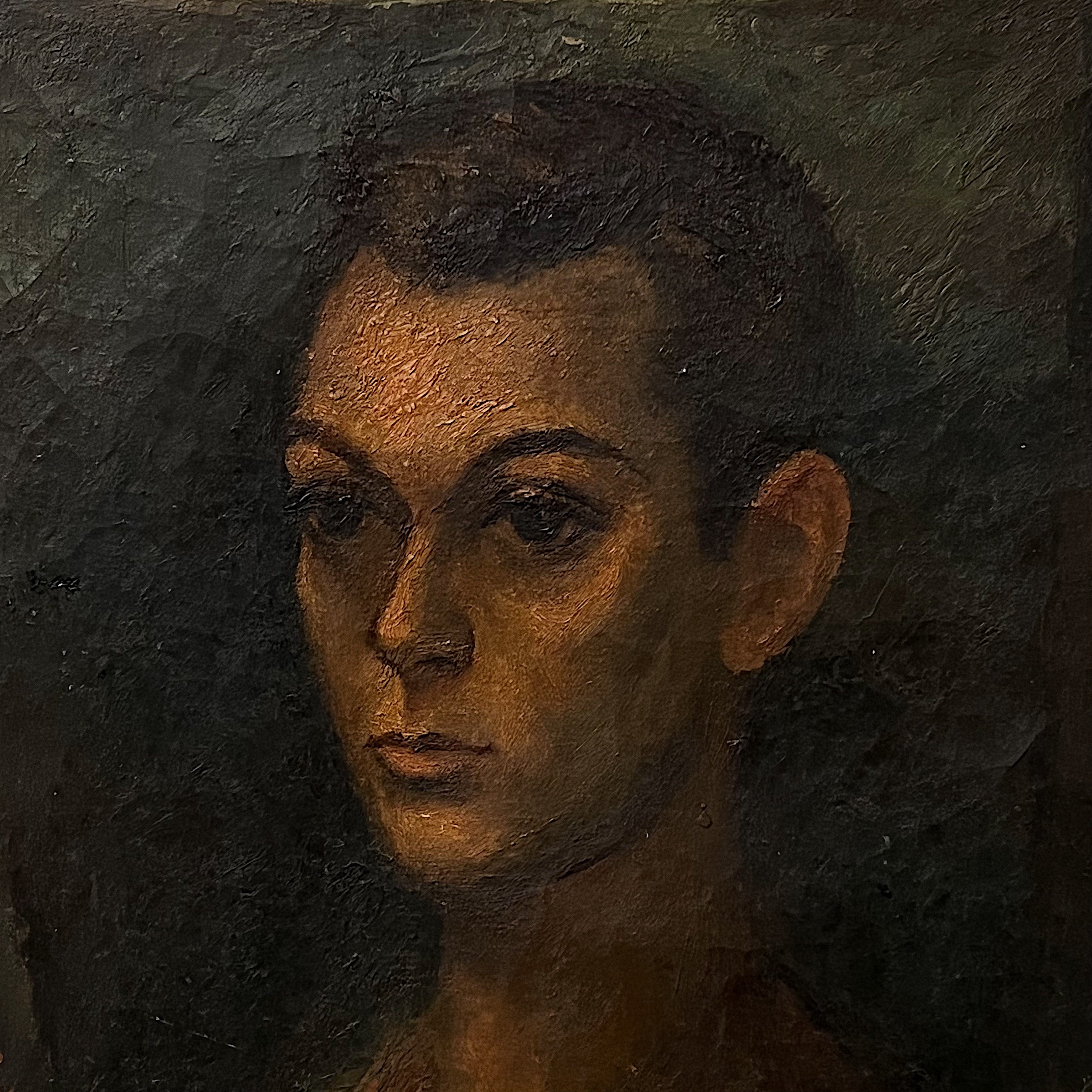 1920s Ashcan Painting of Young Man in Plain Clothes - Social Realism Art - Rare Early 1900s Paintings - Signed Artwork - Dark Tones Decor