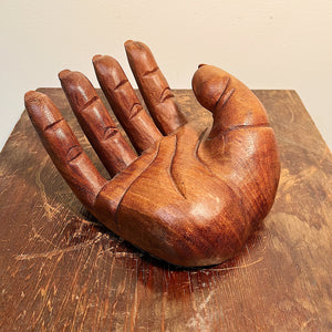 Large Folk Art Wood Hand with Open Palm - Vintage Intricate Sculptures - Old Minnesota Estate - Rare Unusual Artwork - Outsider Art