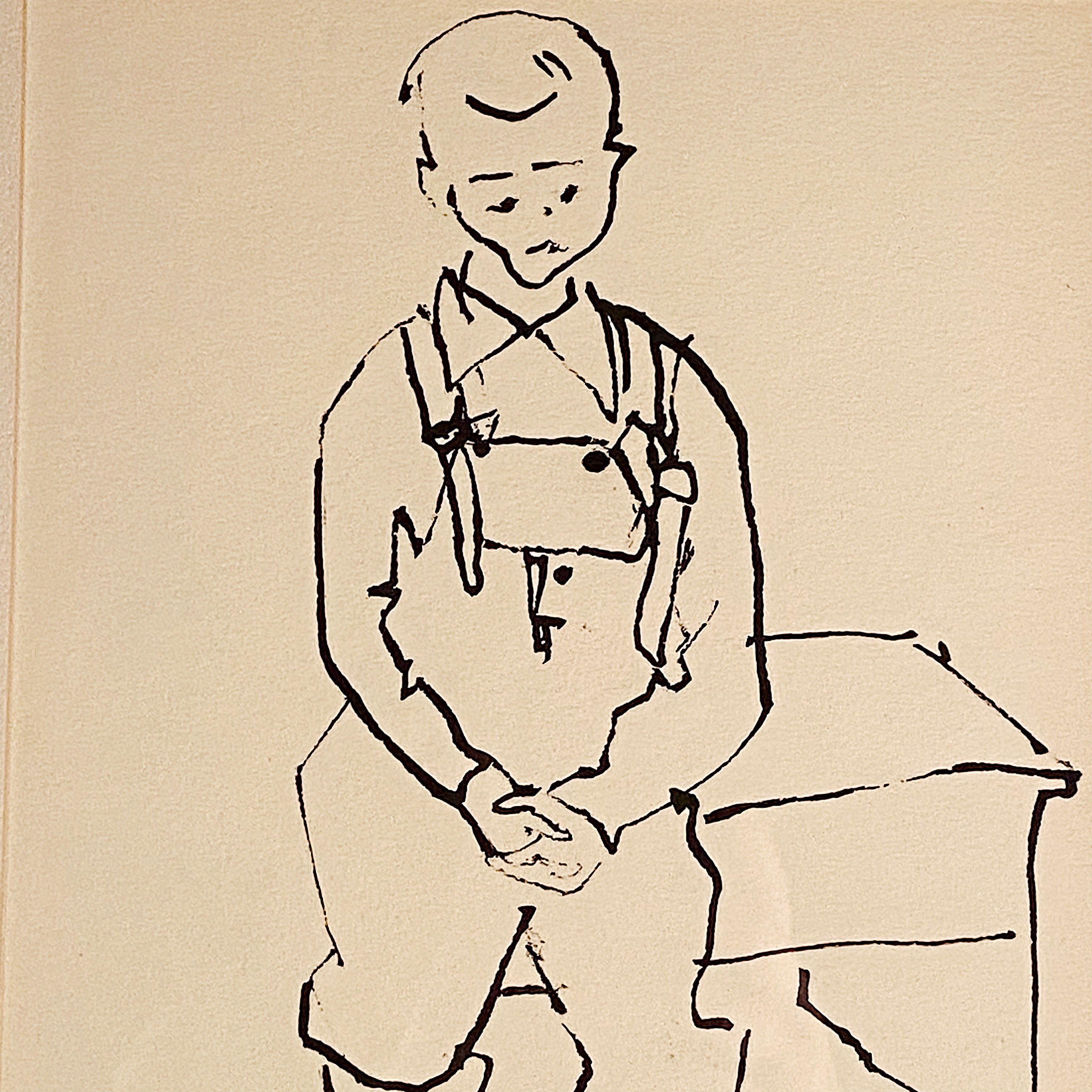 1950s Exhibition Artwork of Boy in Overalls by Etta Wolpert with Provenance - 1954 Drawing - Minneapolis Institute of Art - Titled "Pete"