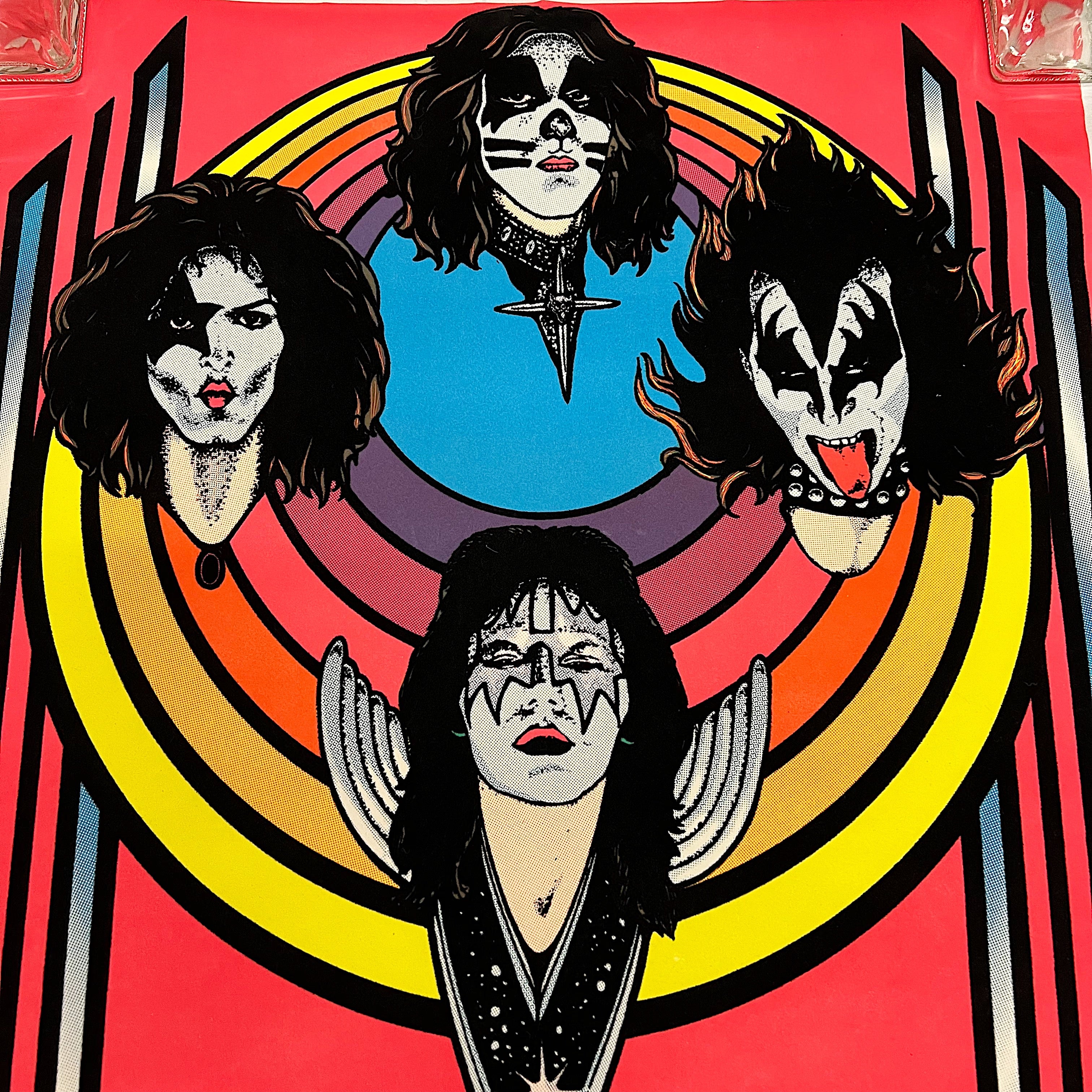 1970s Kiss Black Light Poster - Early Velvet Flocked Music Posters - Vintage Rock and Roll Wall Art - 1976 Aucoin - Gene Simmons
