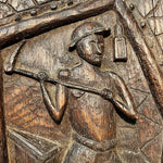 1940s Folk Art Plaque Carving of Miner Swinging Pick Axe - Signed L. Faux - Antique Wood Carvings - Eclectic Wall Art - Rare Vintage