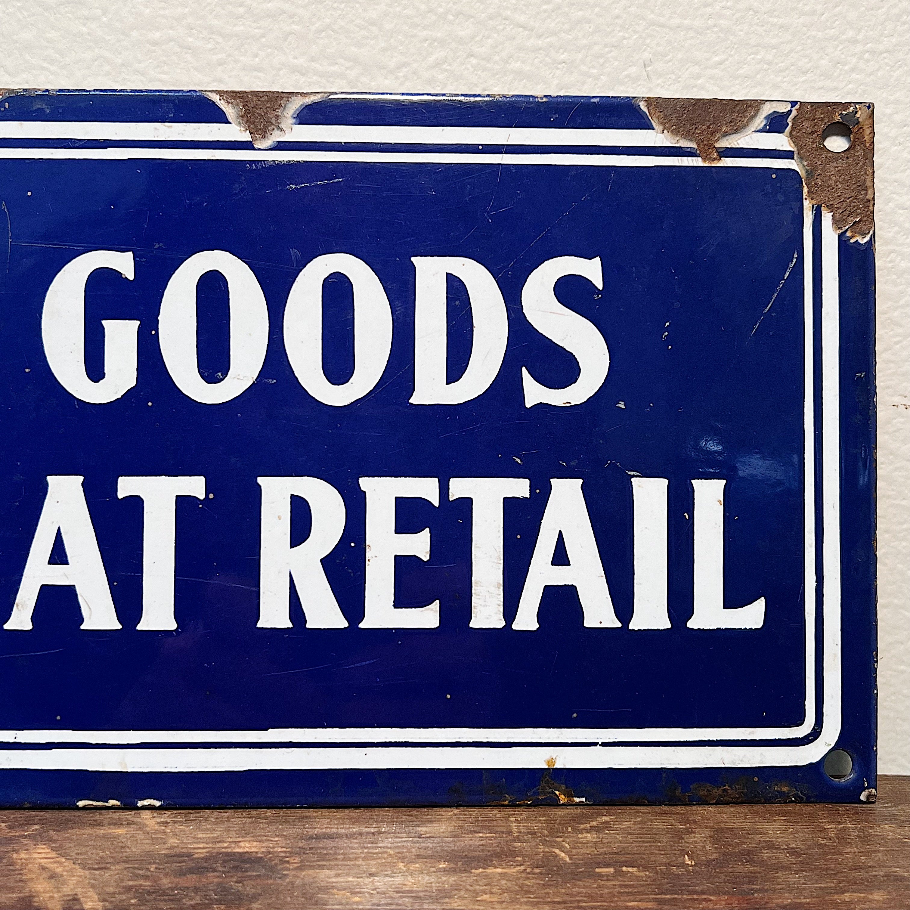 Rare 1920s Blue Enamel Merchant Sign | No Goods Sold at Retail