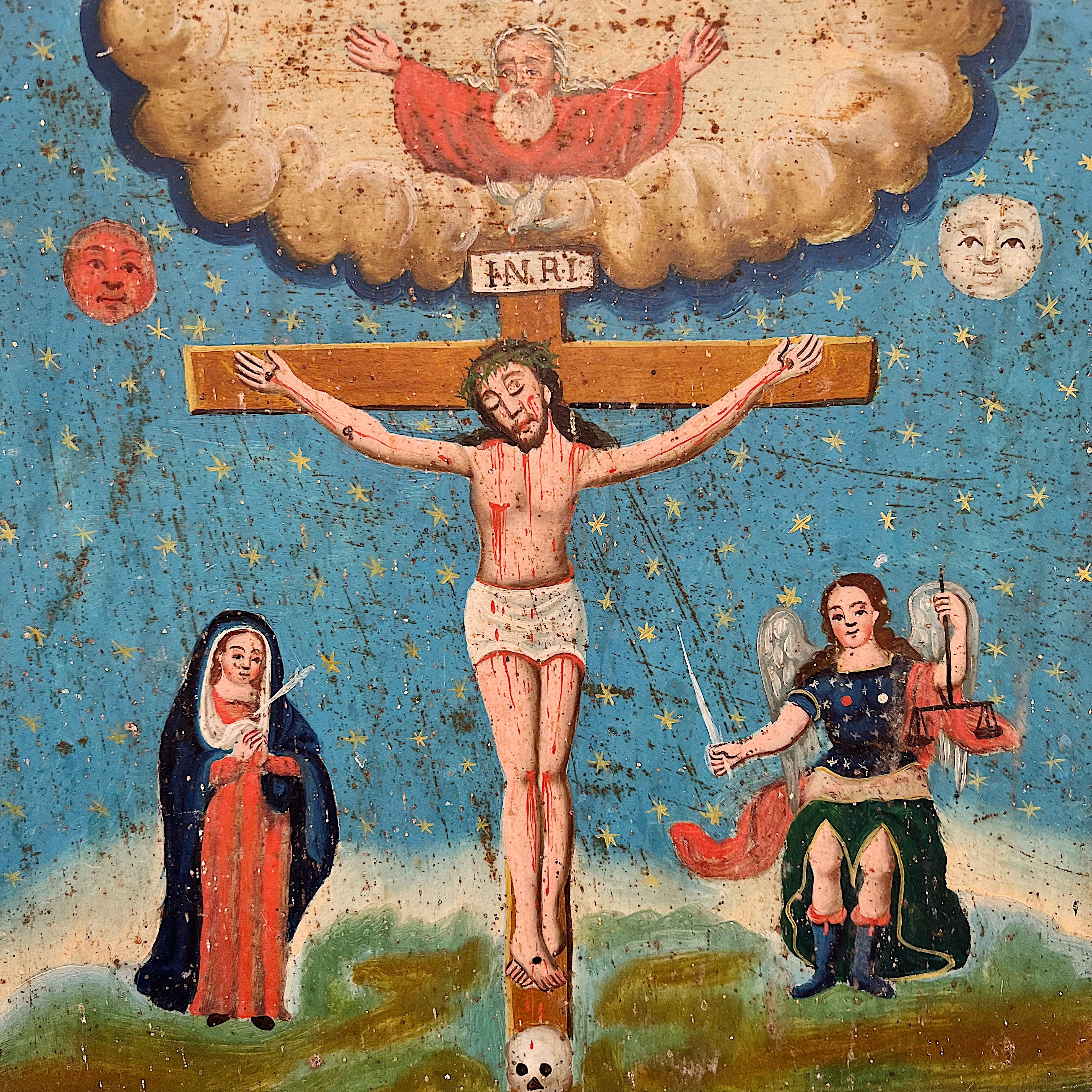 Rare Antique Tin Retablo of Cross of Souls | Las Animas Solas