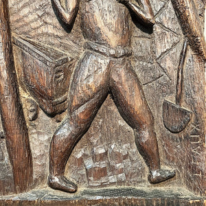 1940s Folk Art Plaque Carving of Miner | Signed L. Faux