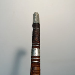 Antique Stacked Leather Cane with Nickel Plated Etching