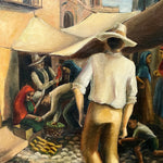 WPA Era Painting of Street Market Scene | 1940s Regionalist Style