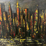 Rare1950s Cityscape Painting with Skyscrapers at Night - Vintage Surrealist Urban Paintings - Rare Regionalist Art - Wisconsin Artist - Rare