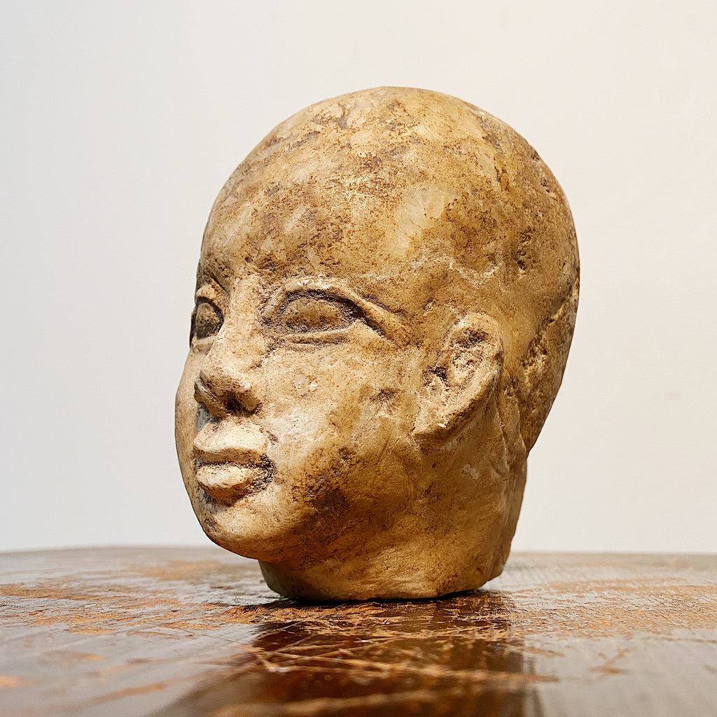 Folk Art Stone Head Sculpture with Unusual Shape - 1950s? - Vintage Outsider Artwork - Mystery Artist - Unusual Sculptures - Underground