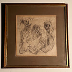 Rare1950s Etching Of Grotesque Angry Group of People - Rare Unusual Vintage Artwork - Signed B. Gompertz - Creepy Art Prints - Cool Decor
