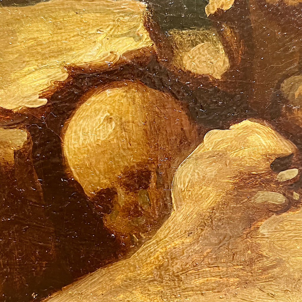 Rare Antique Russian Crucifixion Painting with a Skull in the Rocks - Early 1900s Gothic Artwork - Turn of the Century Iconographic Oil Paintings