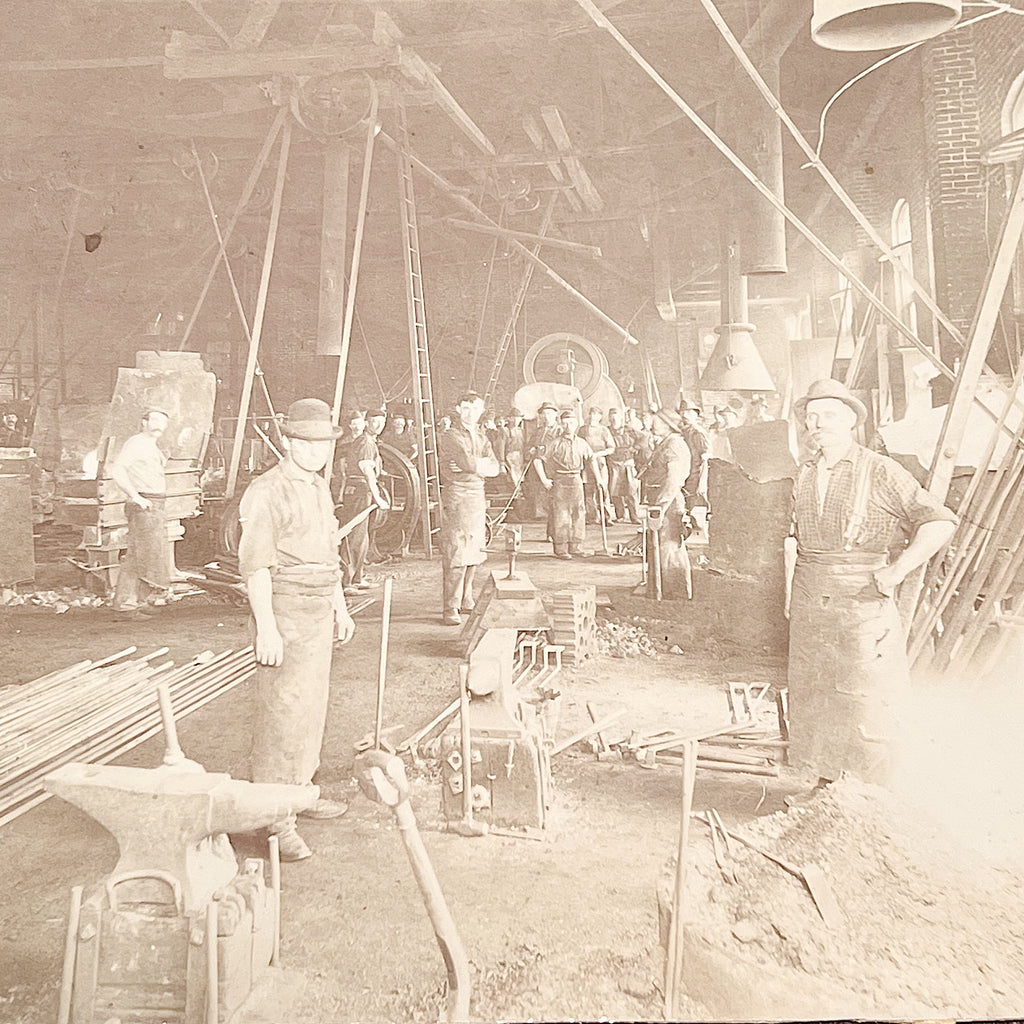 Antique Photograph of Blacksmith Workshop with Anvils - Early 1900s - Rare Occupational Sepia Photographs - Old Industrial Shop Photo Print