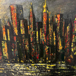 1950s Cityscape Painting with Skyscrapers at Night - Vintage Surrealist Urban Paintings - Rare Regionalist Art - Wisconsin Artist - Rare