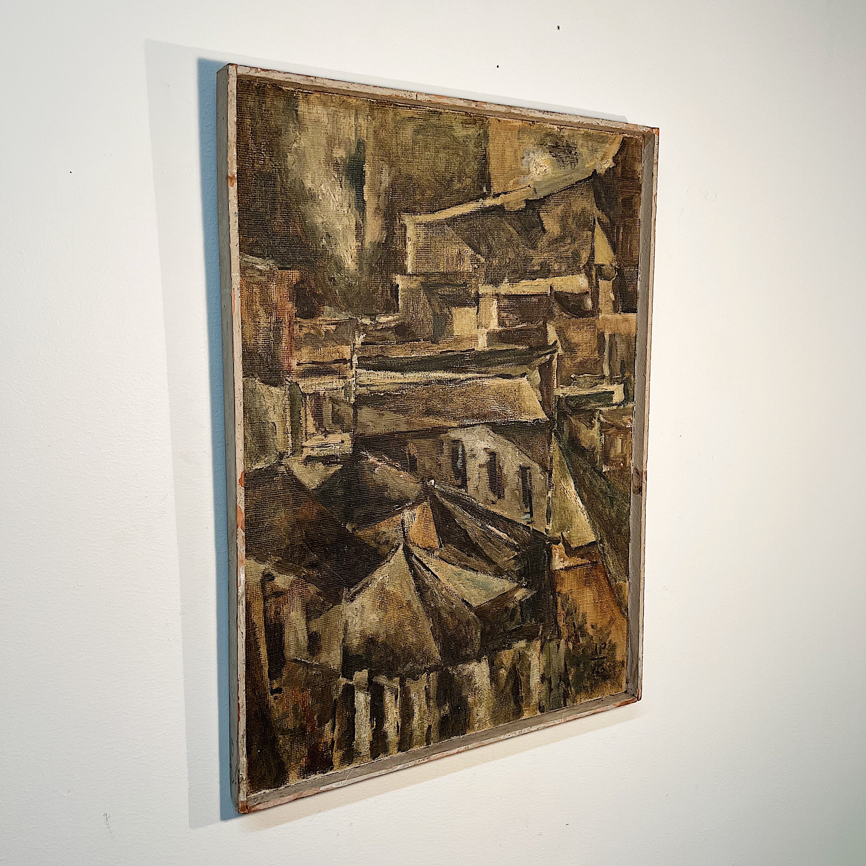 Reserved 1950s Cubist Abstract Painting of Industrial Urban