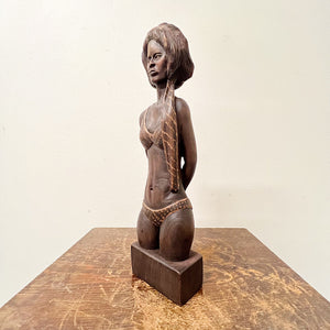 1940s Folk Art Wood Sculpture of Woman in Bikini - Signed L. Hernandez - Vintage Art Sculptures - Rare Artwork - Mid Century - Outsider African American