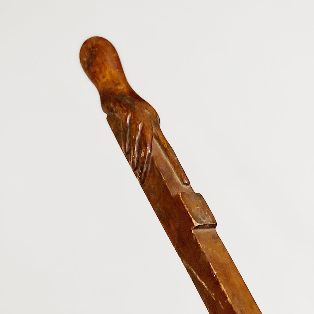 Antique Folk Art Walking Cane of Carved Hand Grasping the Stick - Unusual Elongated Finger - Rare Turn of the Century Wood Carving