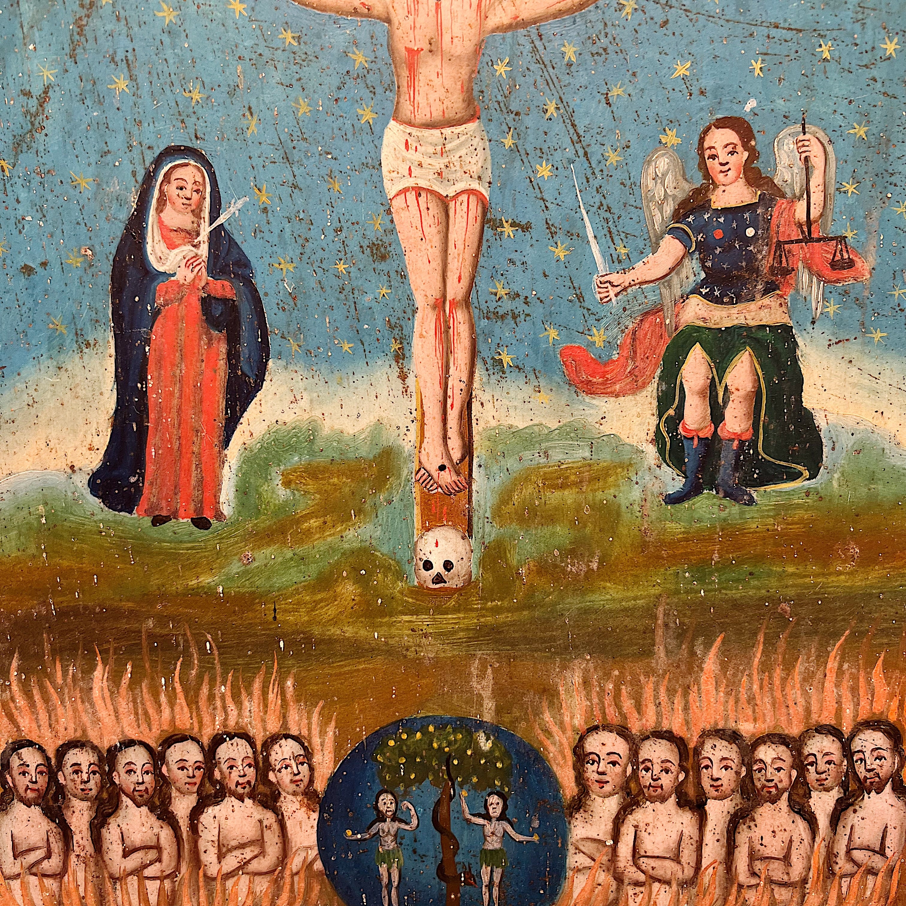 Rare Antique Tin Retablo of Cross of Souls | Las Animas Solas