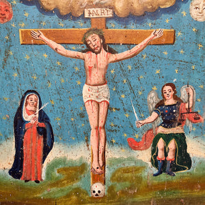 Rare Antique Tin Retablo of Cross of Souls | Las Animas Solas