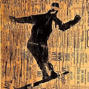 1970s Skier Ink on Newspaper Artwork | Minneapolis Street Art Style