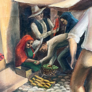 WPA Era Painting of Street Market Scene | 1940s Regionalist Style