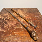 19th Century Antique Swagger Stick with Bone Carving and Secret Sword Military Cane Underground Unusual Dog Carvings