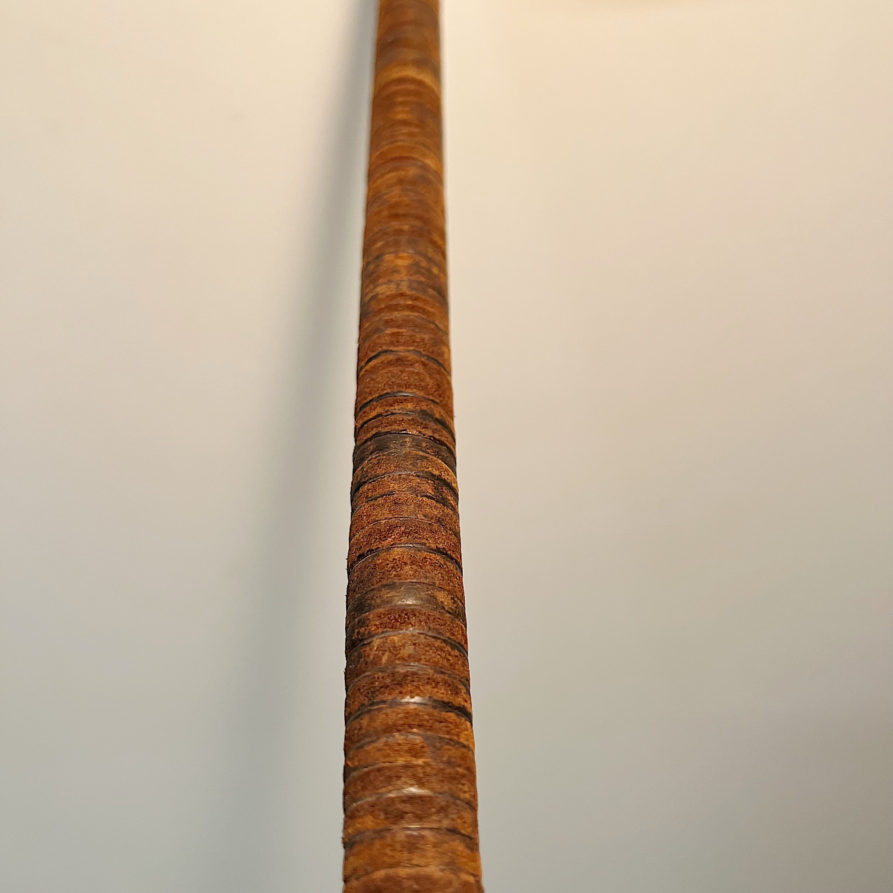 Antique Stacked Leather Cane with Nickel Plated Etching