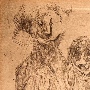 1950s Etching Of Grotesque Angry Group of People | Rare Unusual