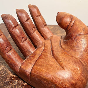 Large Folk Art Wood Hand with Open Palm | Outsider