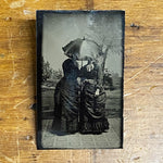 Rare Antique Tintype of Women Hiding Behind Open Umbrella