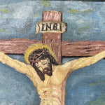 Antique Crucifixion Painting with Skull and Snake | Folk Art